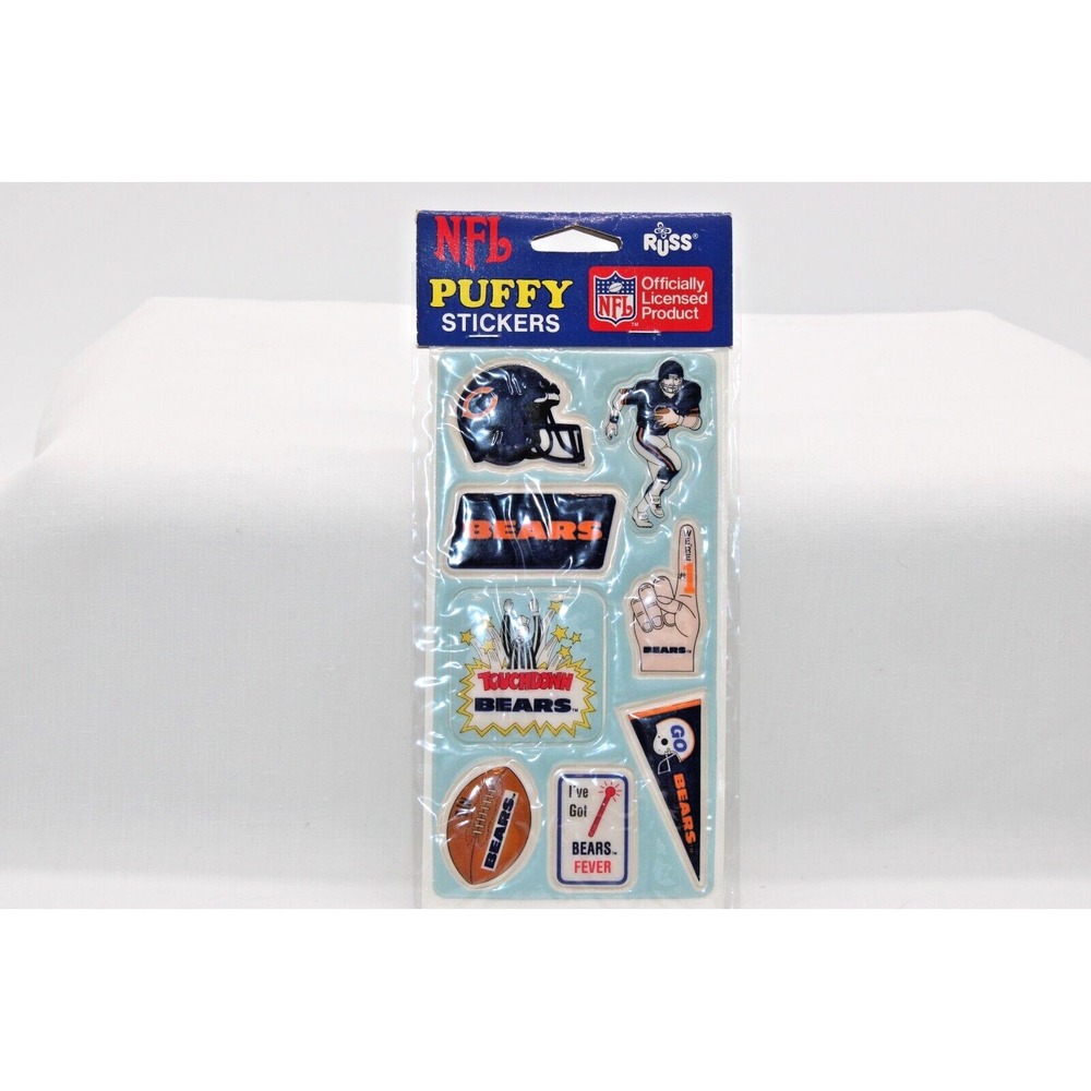 NEW Vintage Chicago Bears Puffy Stickers NOS Sealed Russ NFL Go Bears Fans #1